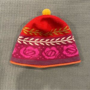 Gudrun Sjoden Vibrant Knit Beanie with Floral Design